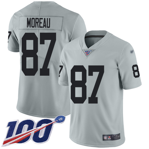 Men Oakland Raiders Limited Silver Foster Moreau Jersey NFL Football #87 100th Season Inverted Jersey